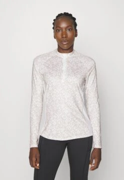 Adidas Golf Womens Ultimate Printed Quarter Zip Golf Mock - Longsleeve - Taupe/White